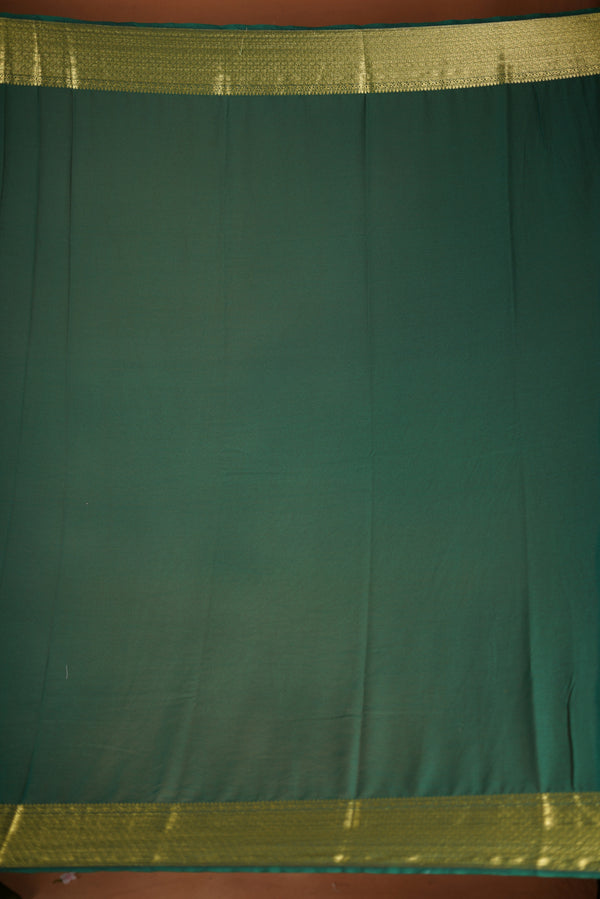 Forest Green Brocade Georgette Saree | Gold Zari Full Weave & Pallu | Festive Occasion Wear