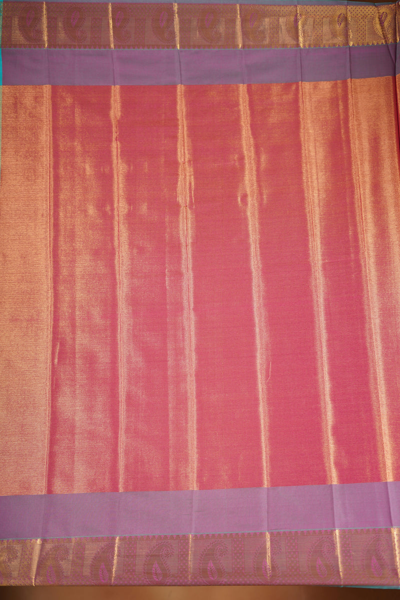 Aqua Blue Tissue Cotton Saree | Gold Zari Buti & Border | Festive Wear with Blouse