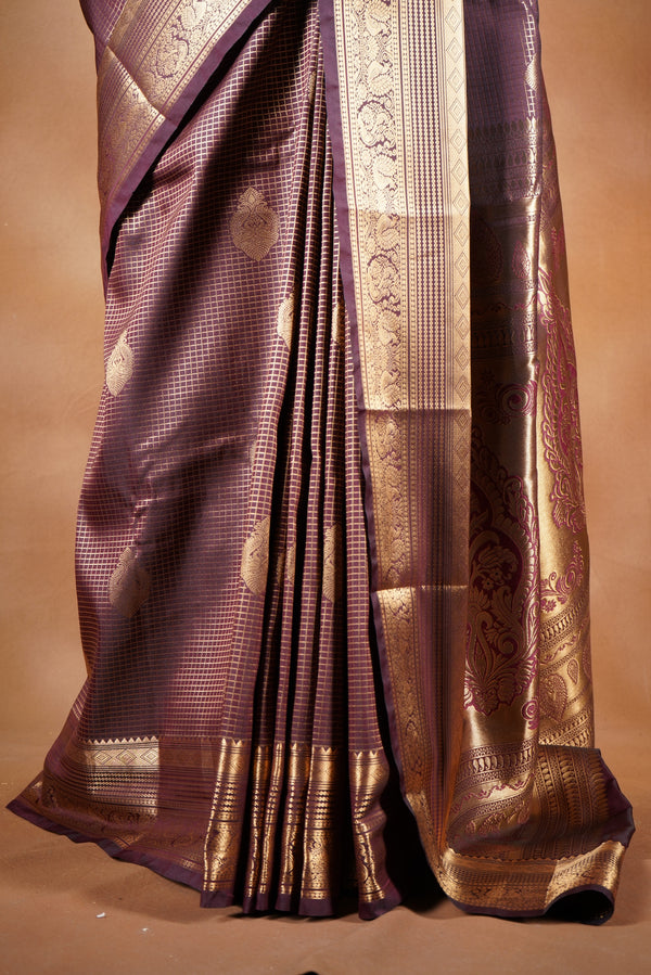 Coffee Brown Kanchipuram Silk Saree | Antique Gold Zari Border | Bridal & Wedding Wear