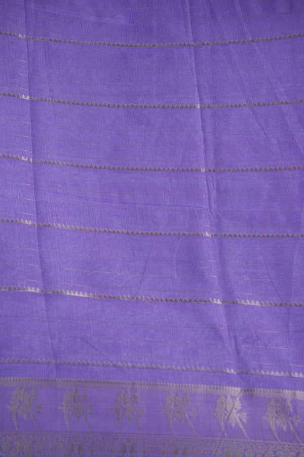 Semi Mysore Silk Saree in Deep Plum with Soft Lavender Parrot Border Rich Zari Stripes Contrast Pallu Antique Gold Motifs Festive Wedding Wear Classic South Indian Elegance