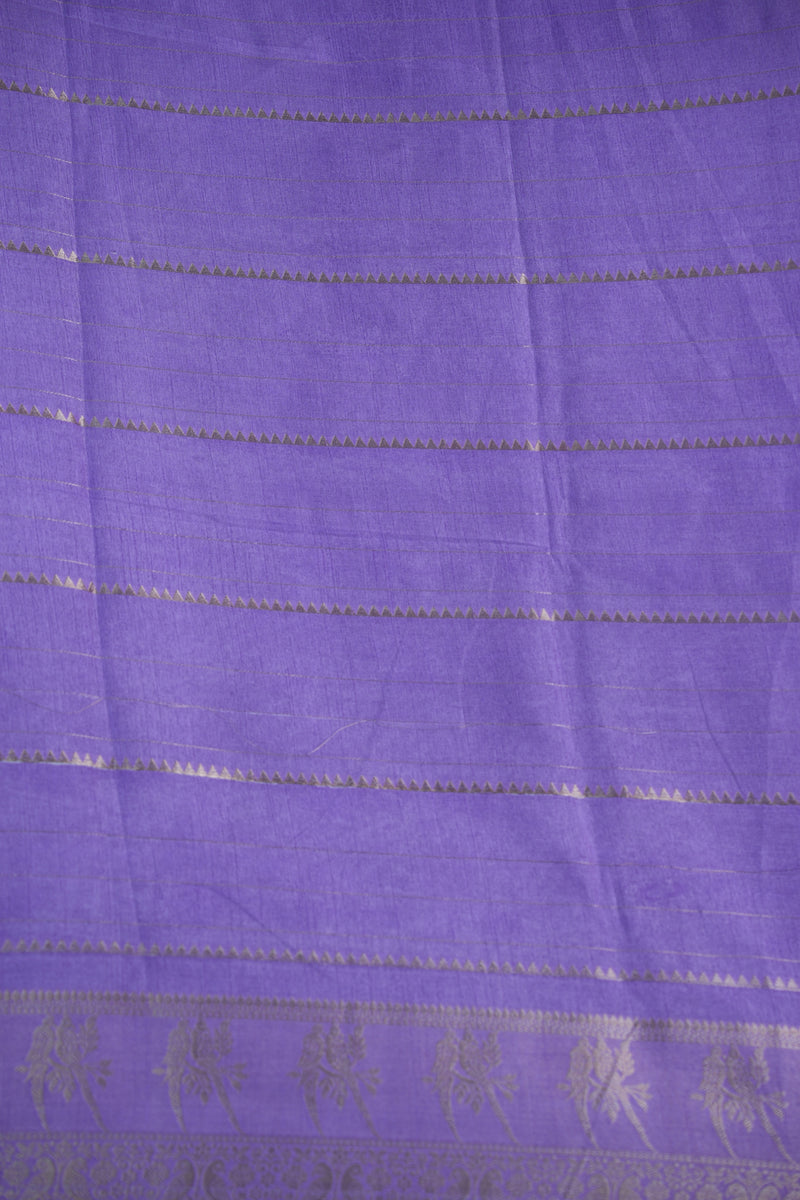 Semi Mysore Silk Saree in Deep Plum with Soft Lavender Parrot Border Rich Zari Stripes Contrast Pallu Antique Gold Motifs Festive Wedding Wear Classic South Indian Elegance
