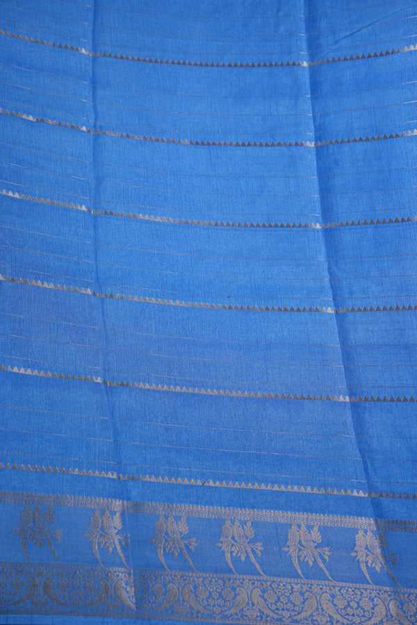 Royal Blue with Ice Blue Semi Mysore Silk Saree Silver Gold Zari Stripes BodyParrot & Floral Motif Zari Border Perfect for Festive Wedding Functions Traditional Ethnic Saree for Women