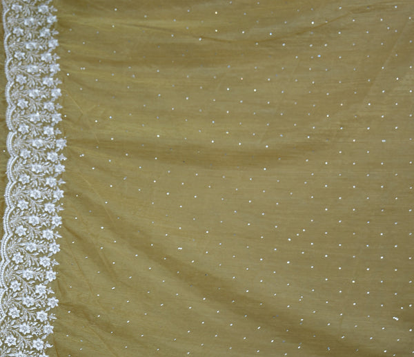 Golden Mustard Party Wear Saree - with Elegant Embroidered Border, Soft Shimmer Finish & Graceful Drape Perfect for Wedding, Reception, Festive Celebration & Traditional Occasion Styling for Women