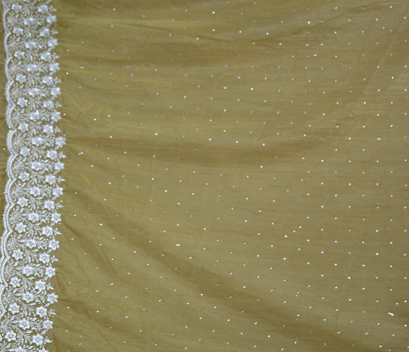 Golden Mustard Party Wear Saree - with Elegant Embroidered Border, Soft Shimmer Finish & Graceful Drape Perfect for Wedding, Reception, Festive Celebration & Traditional Occasion Styling for Women