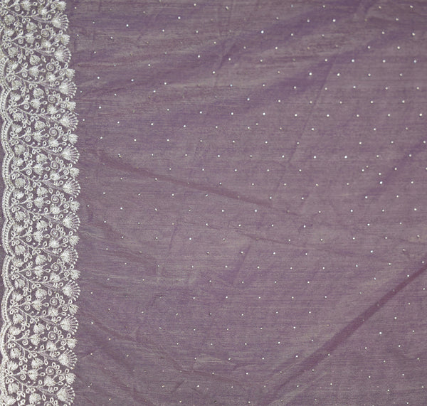 Dusty Mauve Purple Party Wear Saree with Elegant Embroidered Border, Soft Shimmer Finish & Graceful Flow Perfect for Wedding, Reception, Festive Celebration & Traditional Occasion Styling for Women