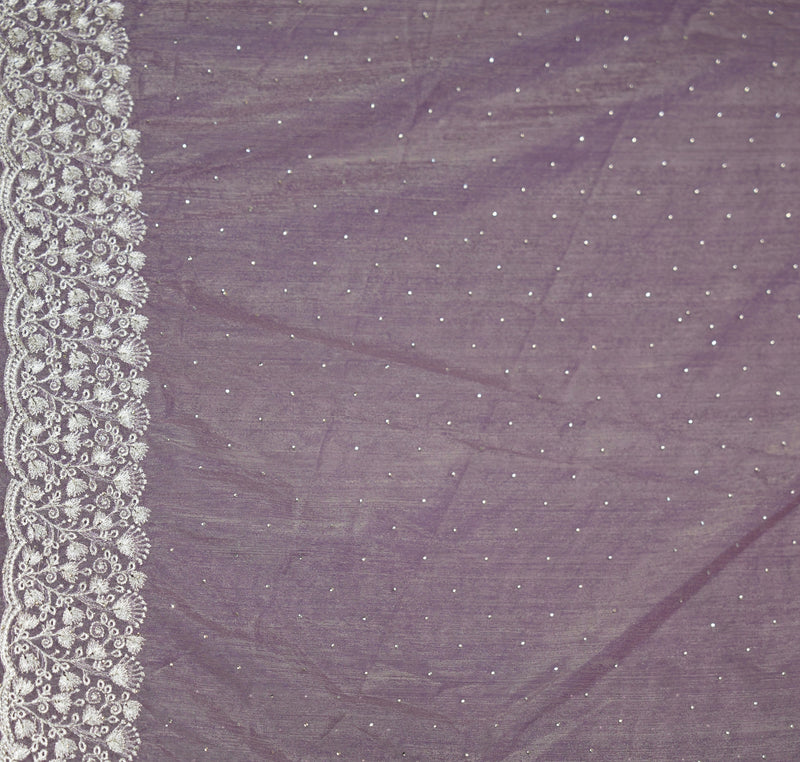 Dusty Mauve Purple Party Wear Saree with Elegant Embroidered Border, Soft Shimmer Finish & Graceful Flow Perfect for Wedding, Reception, Festive Celebration & Traditional Occasion Styling for Women