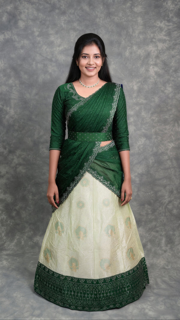 Elegant Green Lehenga Set | Stone Work Designer Drape | Wedding & Festive Occasion Wear
