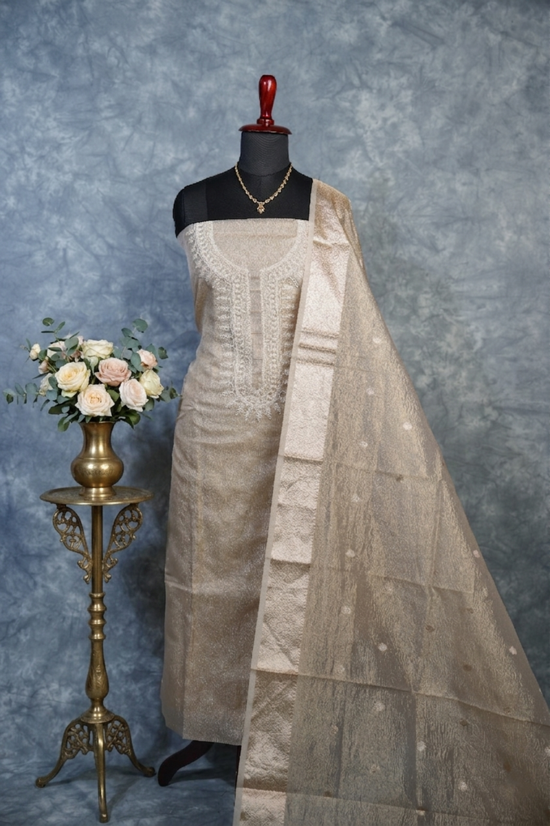 Cream Tissue Chudi Set | Zari Border Dupatta Included | Festive & Occasion Wear