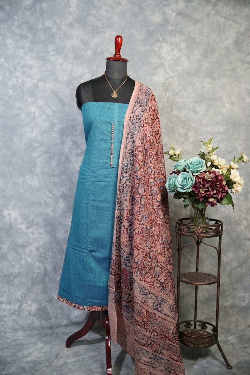Teal Blue Kalamkari Chudi Set | Cotton Fabric | Festive & Everyday Casual Wear