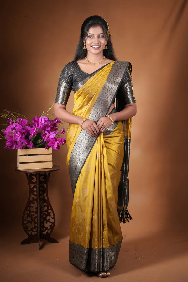 Mustard Gold Art Silk Saree | Zari Buti & Brocade Pallu | Festive Traditional Wear
