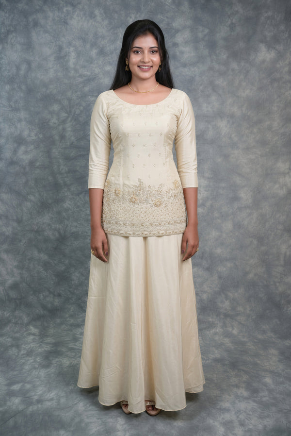Ivory Cream Girls Sharara Set | Shining Fabric Kurti Top | Festive & Wedding Occasion Sizes 24–38