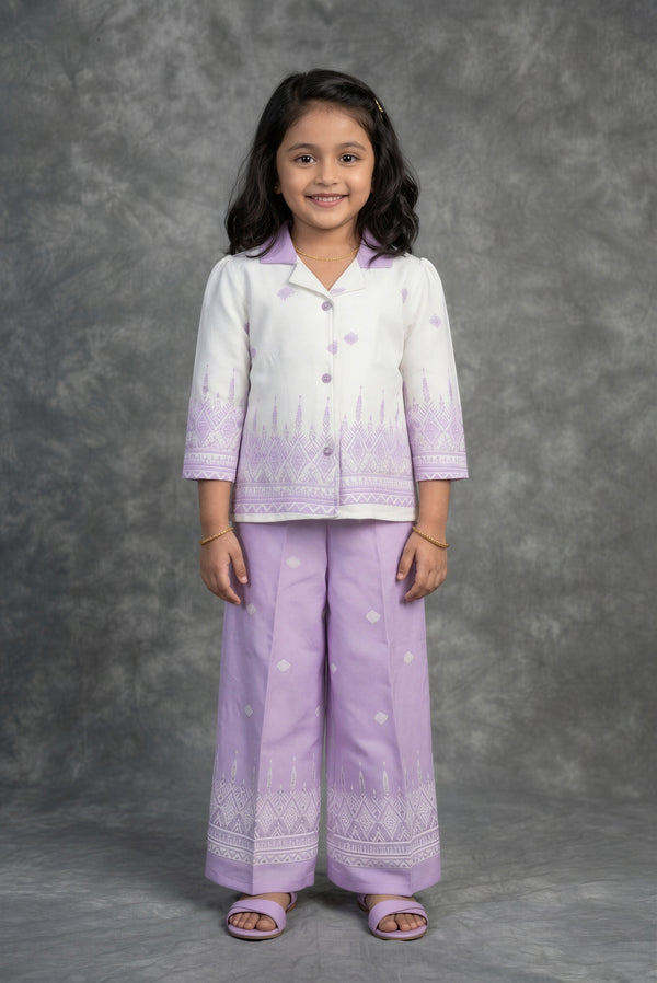 Lavender Girls Western Dress | Printed Cotton Palazzo Pant Full Sleeve | Casual Party Wear