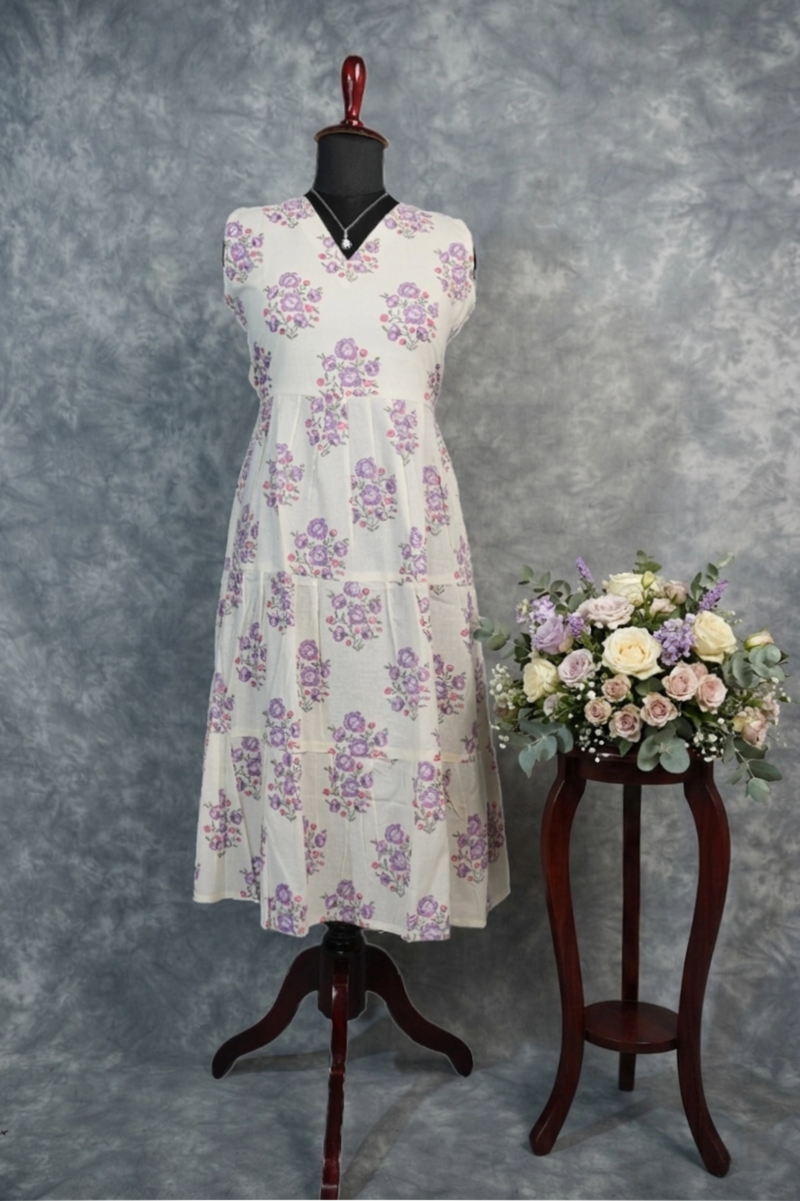 Lilac Bloom Cotton Top Set — A gracefully designed ensemble featuring a delicate floral print in soft lilac tones, crafted from lightweight breathable cotton fabric. Comes with a comfortable matching bottom, perfect for effortless everyday casual wear