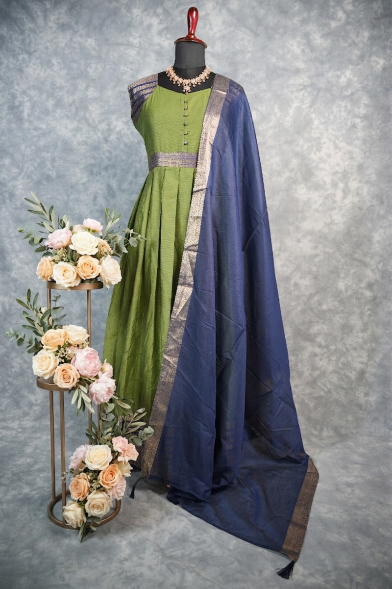 Olive Green Cotton Maxi Set – A graceful maxi set crafted from soft, breathable cotton in a rich olive green shade. Designed for comfort with a relaxed fit, it offers a simple yet elegant everyday look.