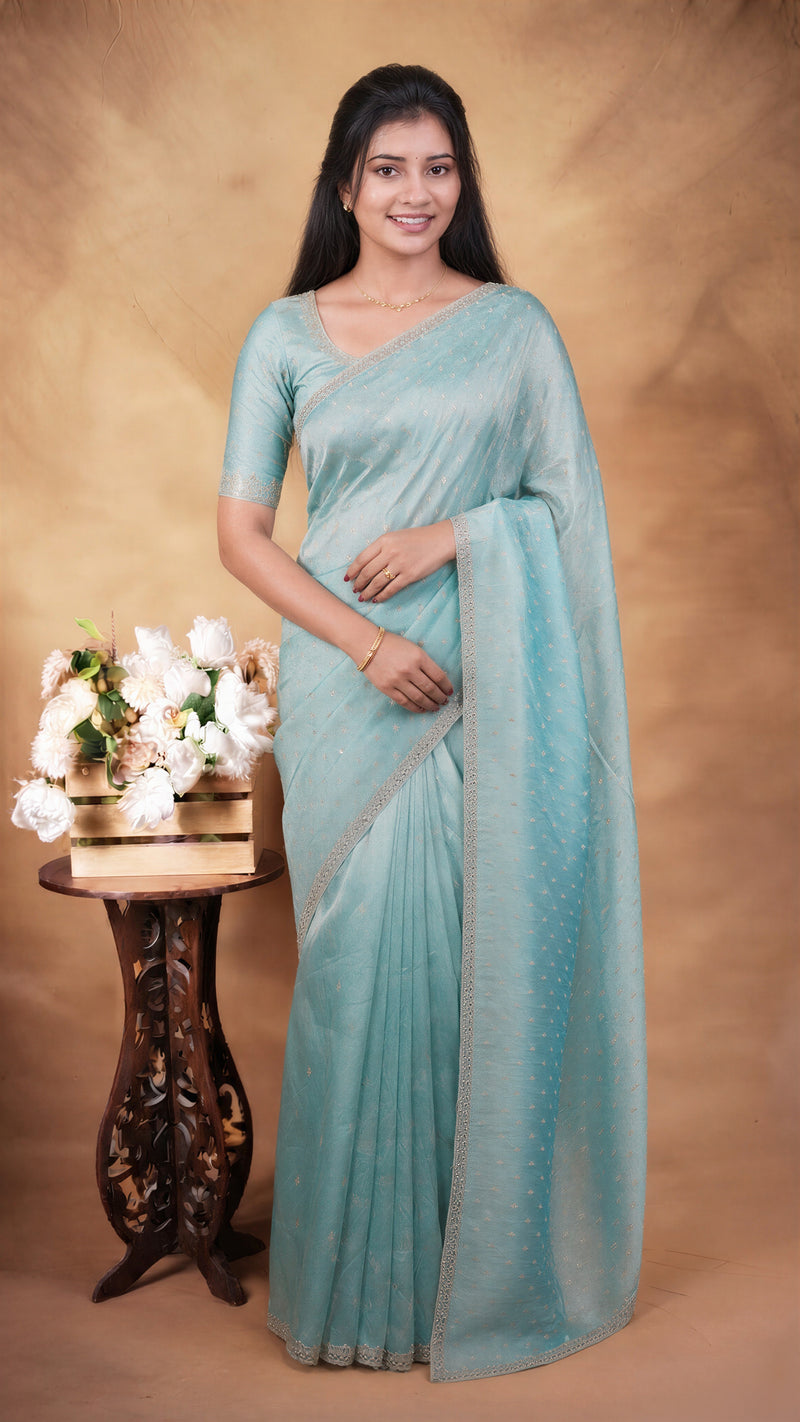 Organza Tissue Saree | Ice Blue Ombre with Silver Sequin Work | Party & Festive Wear