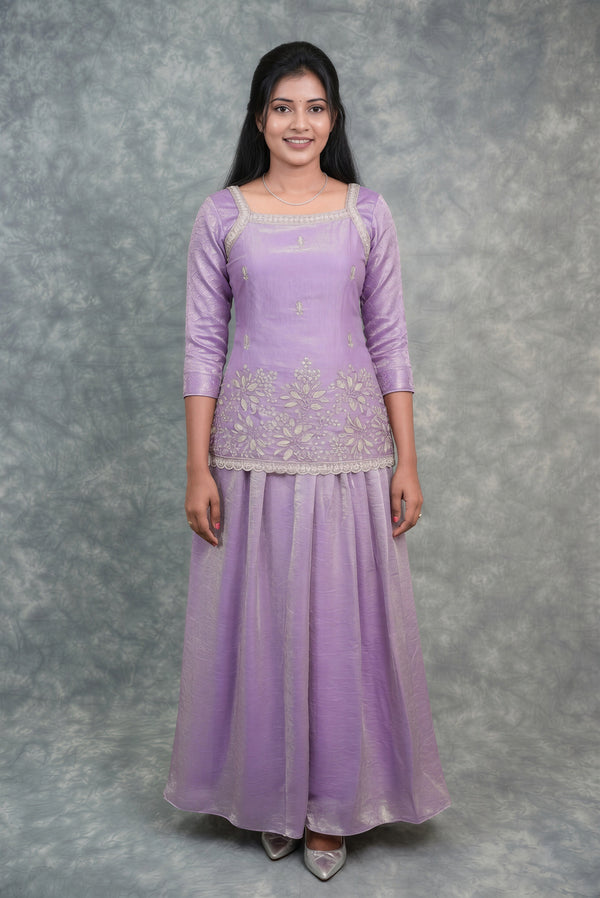 Purple Girls Sharara Set | Organza Floral Embroidery Flared | Festive & Party Occasion Sizes 24–40