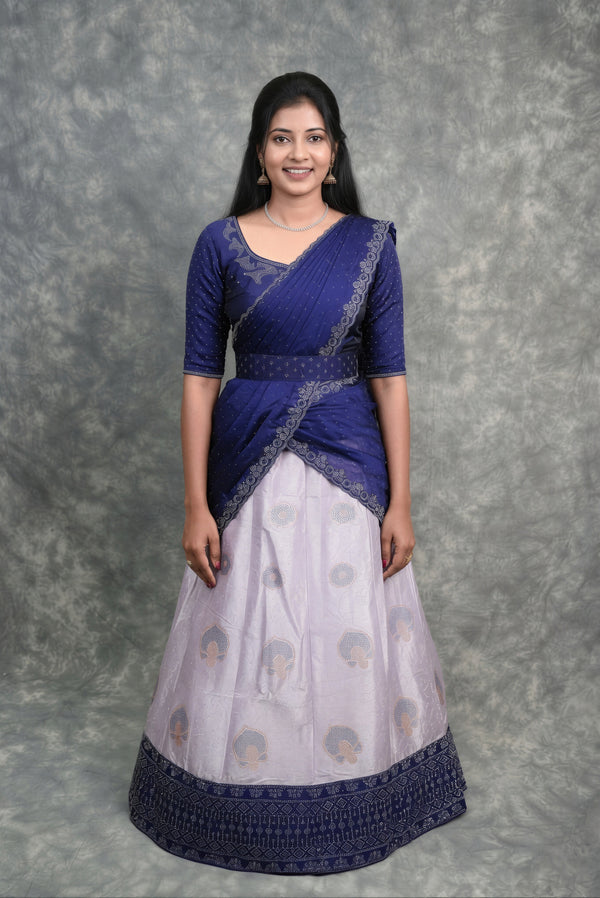 Royal Blue Lavender Lehenga Set | Silver Stone Work Shining Fabric | Festive & Wedding Occasion Wear