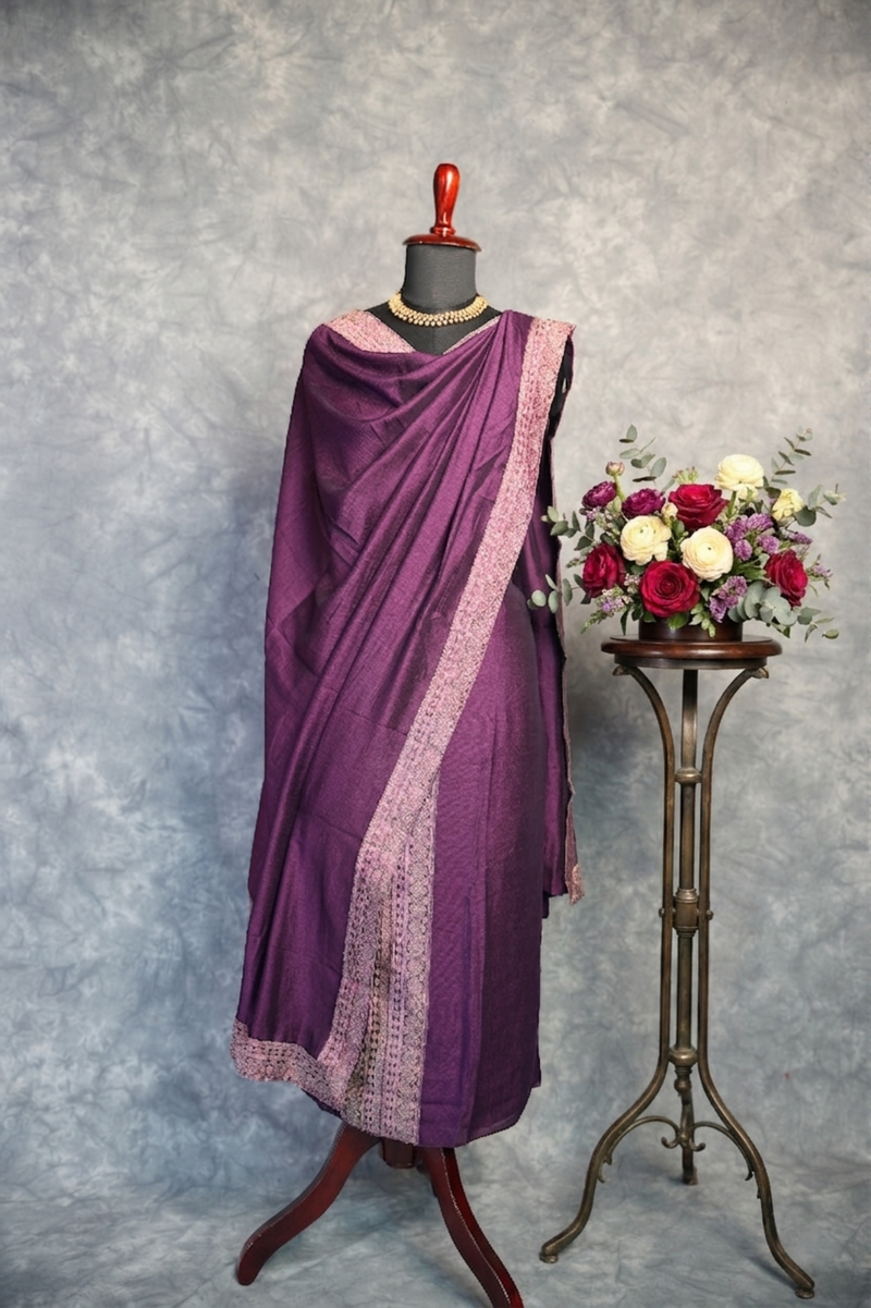 Royal Plum Chudi Material Set | Raw Silk Embroidered Border | Festive & Occasion Wear