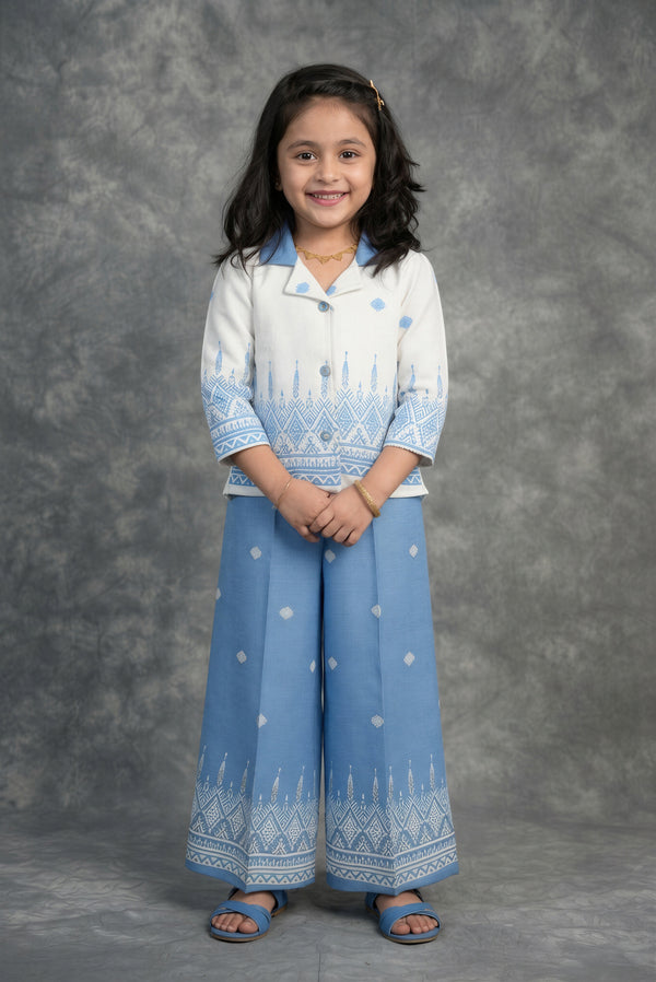 Sky Blue Girls Western Dress | Printed Cotton Palazzo Pant | Casual & Birthday Party Wear