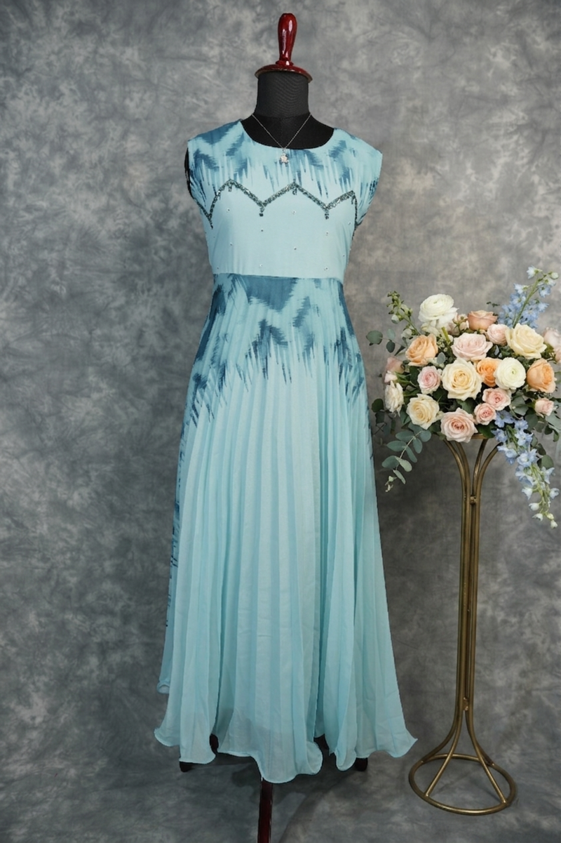Sky Aqua Chiffon Top Set - Lightweight sky aqua chiffon top set with a flowy silhouette, soft drape & elegant finish. A versatile, breezy pick for casual outings or relaxed styled looks.