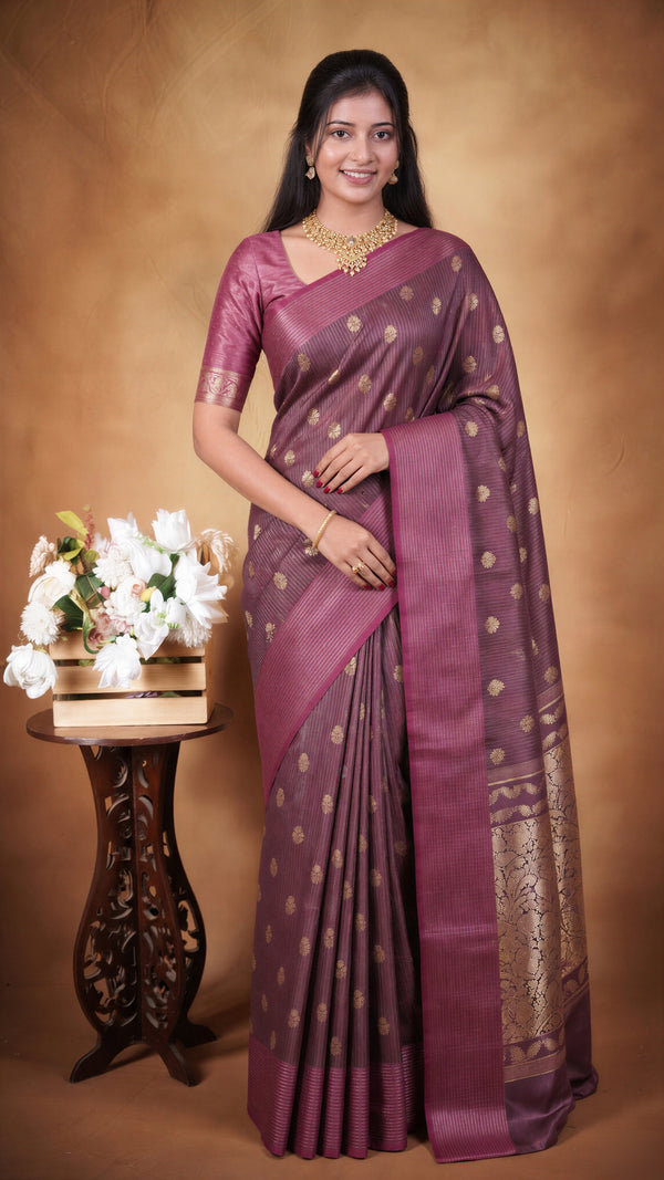 Banarasi Silk Saree | Wine Brown with Magenta Pink Border | Wedding & Festive Wear