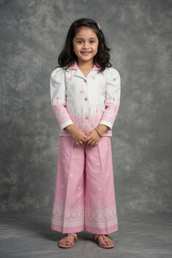 Blush Pink Girls Western Dress | Printed Cotton Palazzo Pant | Casual & Party Festive Wear