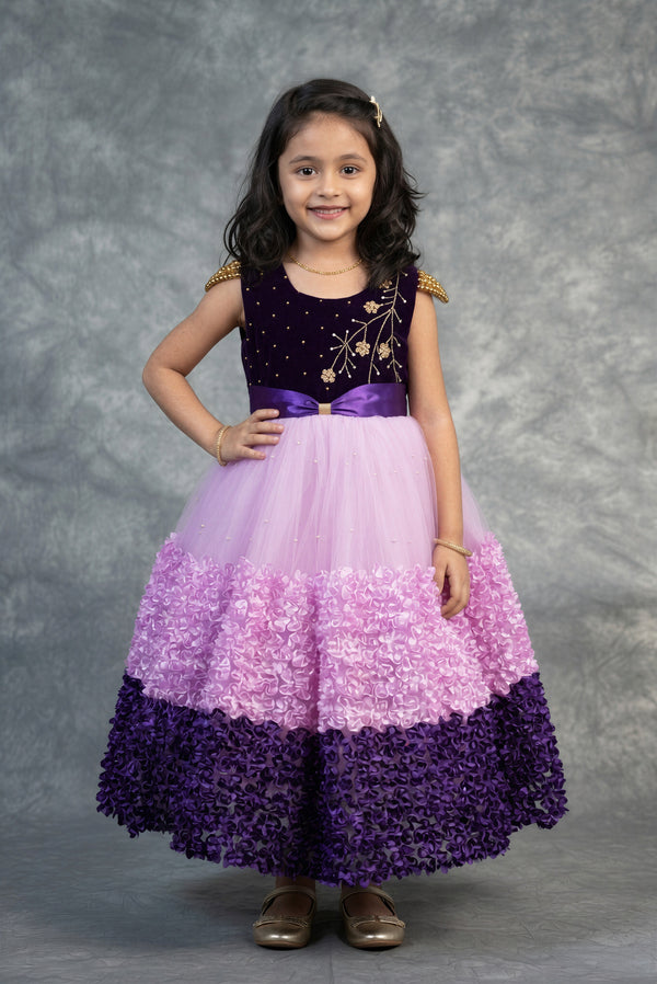Pink Purple Baby Girl Frock 1–3 Years | Net Gown Aari Work | Birthday & Party Festive Wear