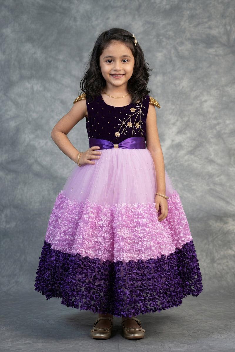Pink Purple Baby Girl Frock 1–3 Years | Net Gown Aari Work | Birthday & Party Festive Wear