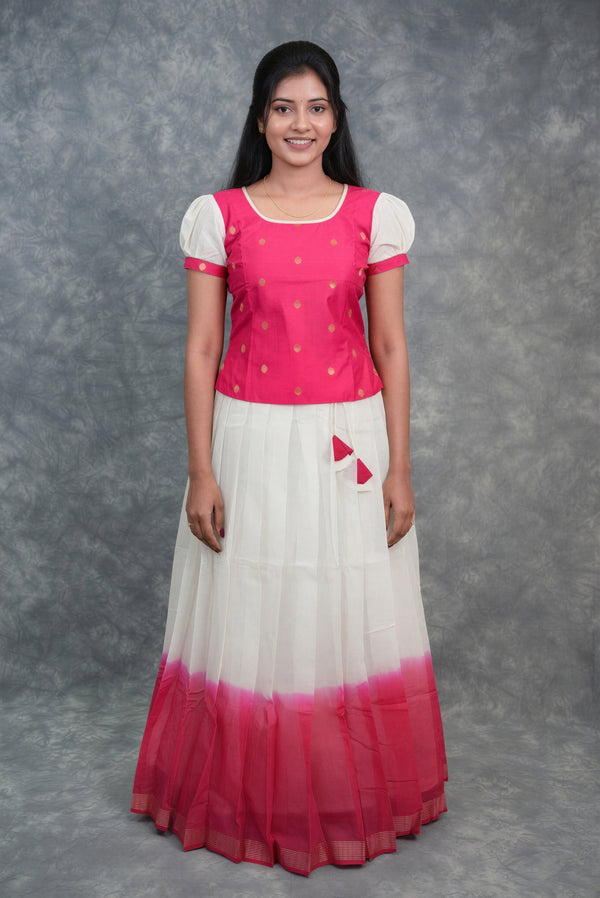 Rani Pink Pattu Pavadai Set for Girls | Zari Line Border Silk | Festive & Wedding Wear Sizes 26–34